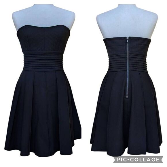 Parker Black Strapless Sweetheart Dress Pleated High Waistband Size S A Line - Picture 1 of 11